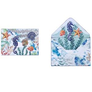 Punch Studio Single (1) Seahorse Silver Foil Embellished Blank Note Card (73793)